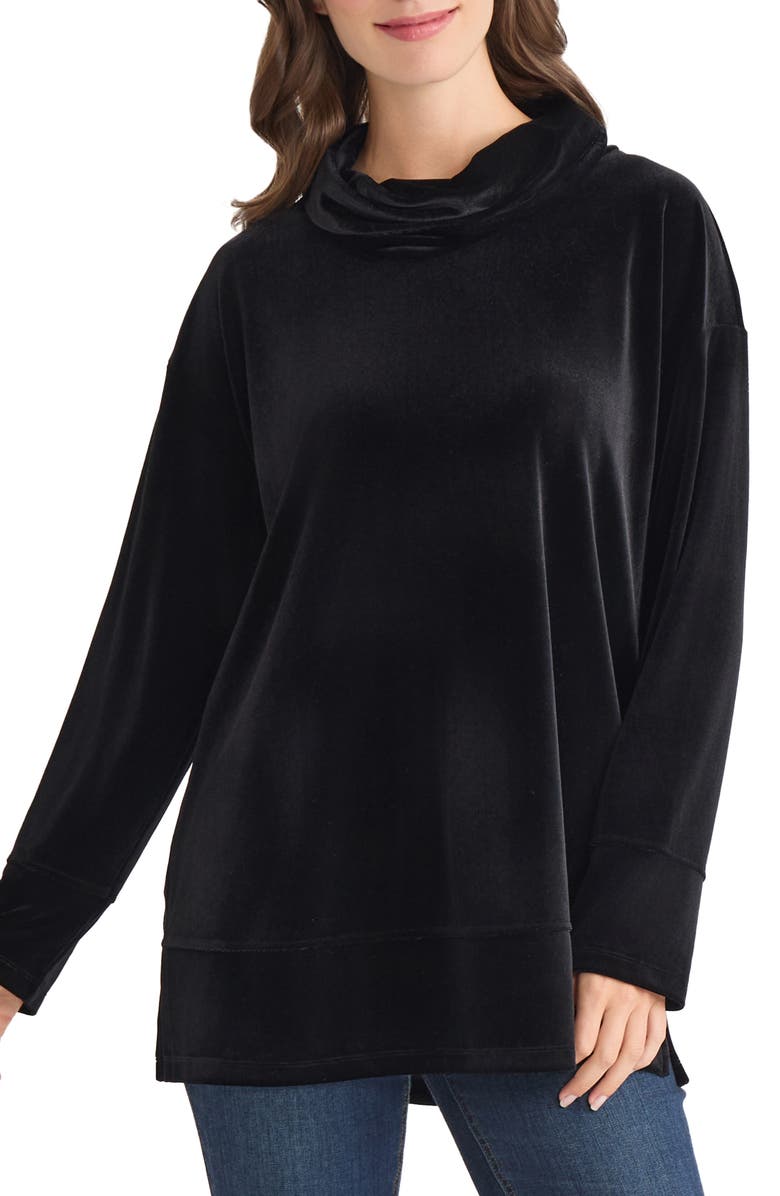 Jones New York Velour Cowl Neck Tunic, Main, color, Jones Black