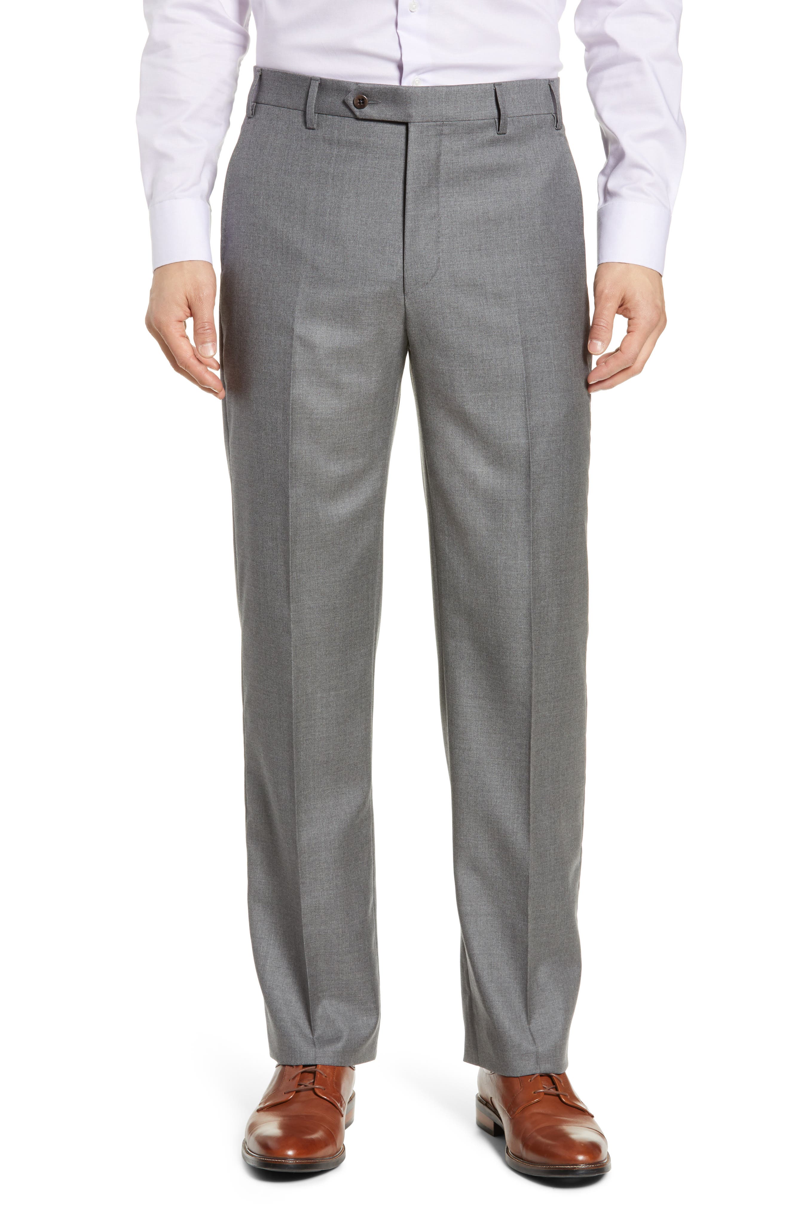 Zanella Todd Relaxed Fit Flat Front Solid Wool Dress Pants
