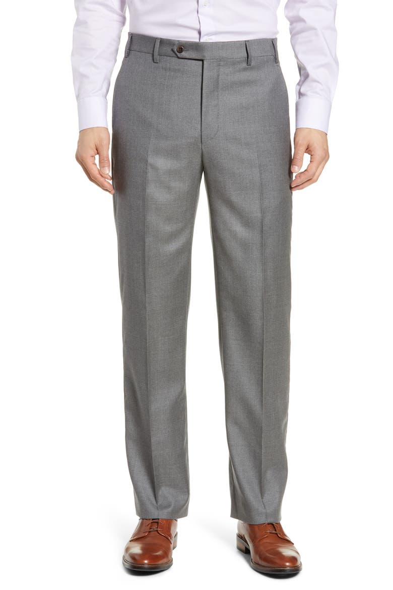 Todd Relaxed Fit Flat Front Solid Wool Dress Pants, Main, color, LT/PASGRY8