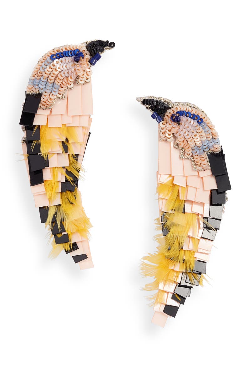Bird Embellished Drop Earrings, Main, color, TOFFEE