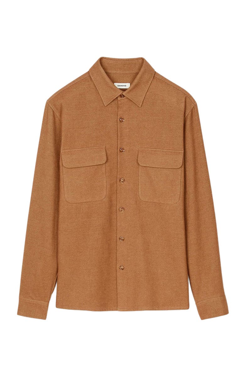 SANDRO Flap pocket flannel shirt, Alternate, color, Camel