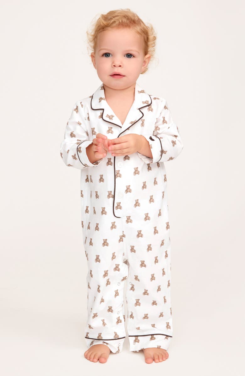 Petite Plume Teddy Tales Classic Romper, Alternate, color, Brown