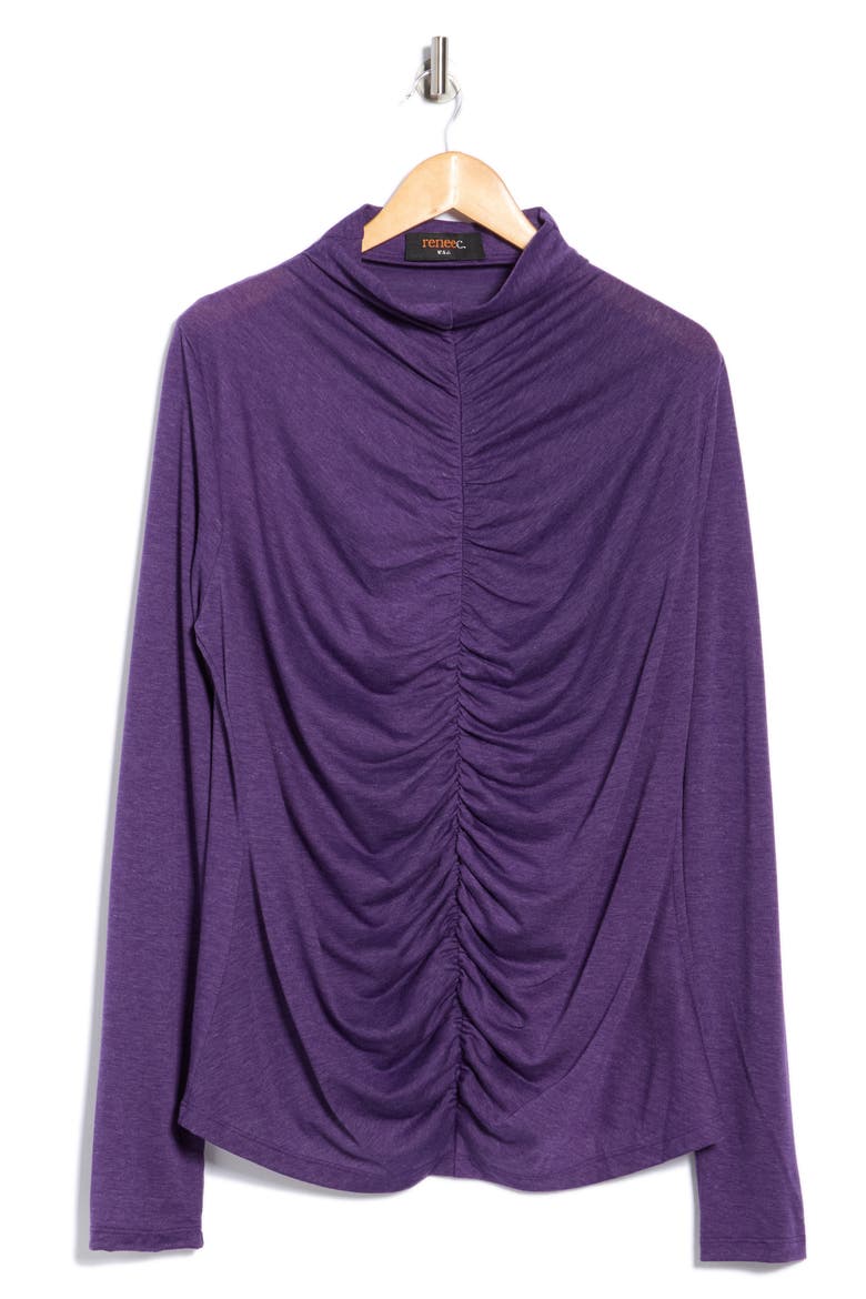 Mock Neck Ruched Knit Top, Alternate, color, PURPLE