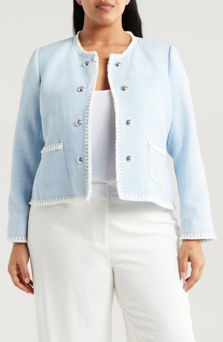 Tahari ASL Bouclé Crop Jacket, Main, color, Ice Blue