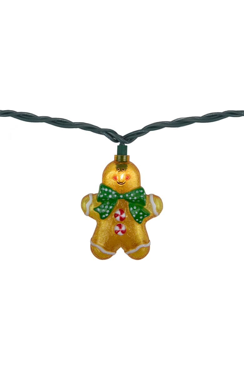 Northlight Gingerbread Man with Bowties Christmas Light Set - Clear - 7.5' Green Wire - 10ct, Alternate, color, Orange