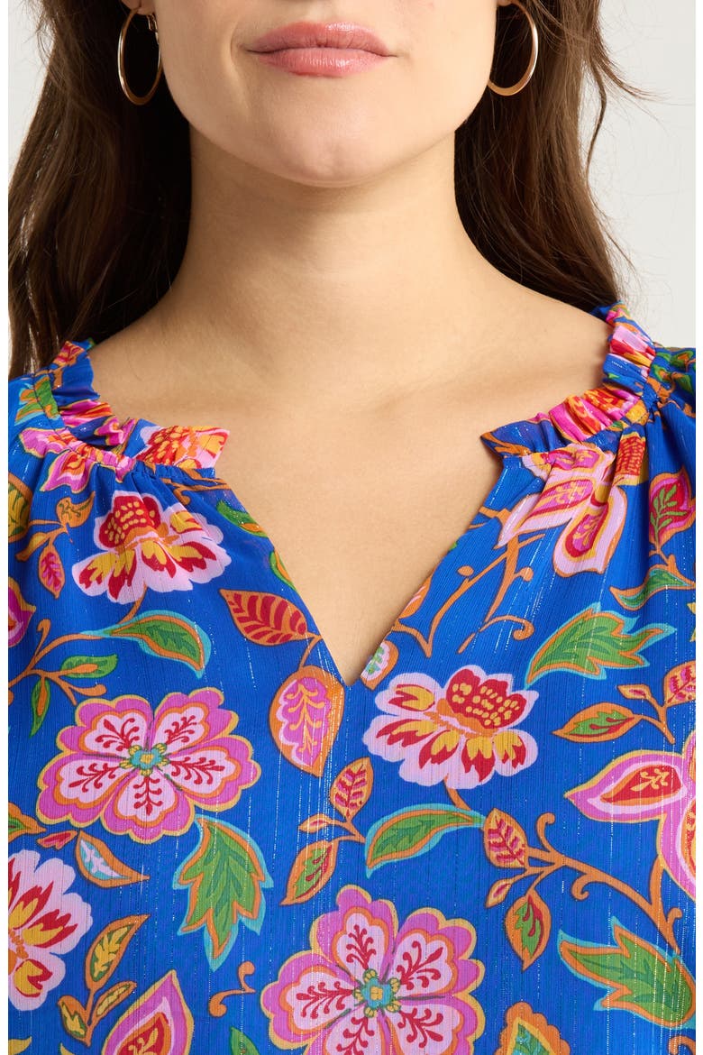 Wendey Metallic Floral Print Top, Alternate, color, BLUE-MULTI