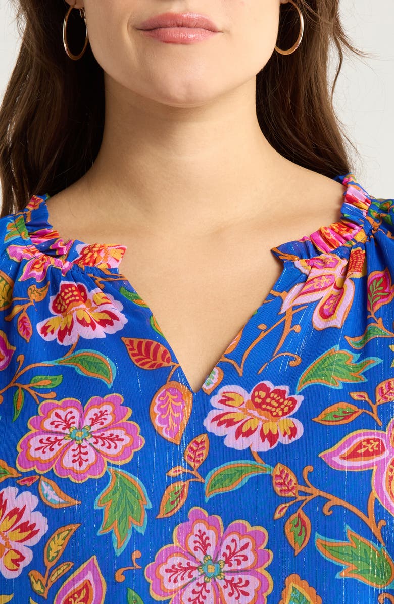 SUGARLIPS Wendey Metallic Floral Print Top, Alternate, color, Blue-Multi