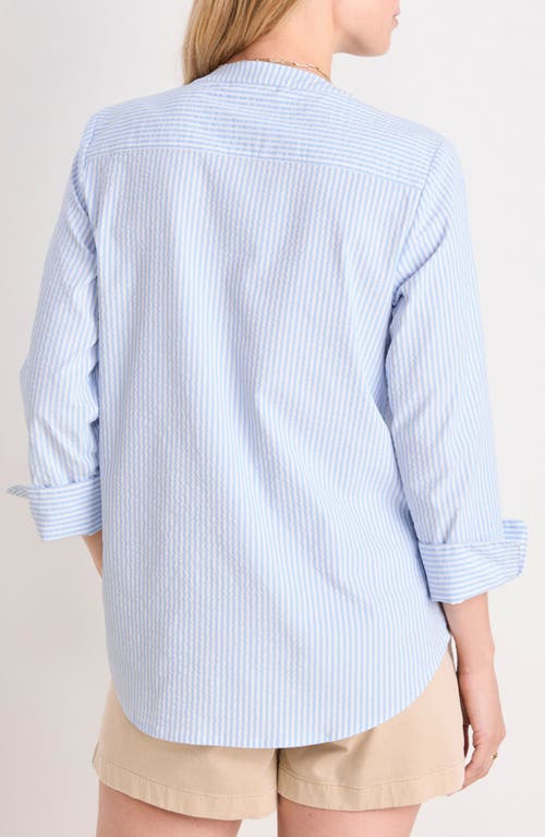 Vineyard Vines Harbor Savannah Stripe Seersucker Performance Popover Top In Seersucker-jake Blue