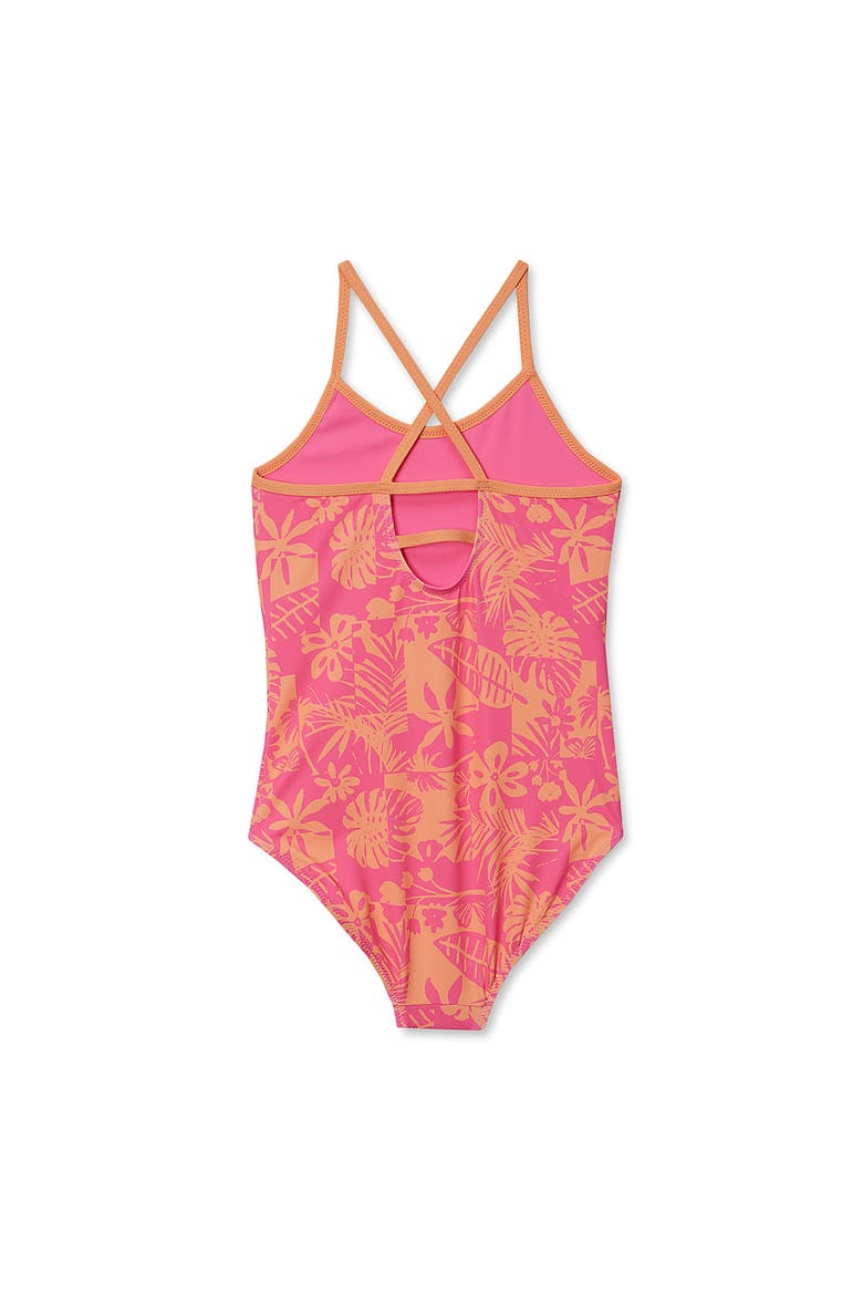Girls Chlorine Resistant Reversible One Piece Swimsuit, Alternate, color, Pink/Orange Tropical Floral