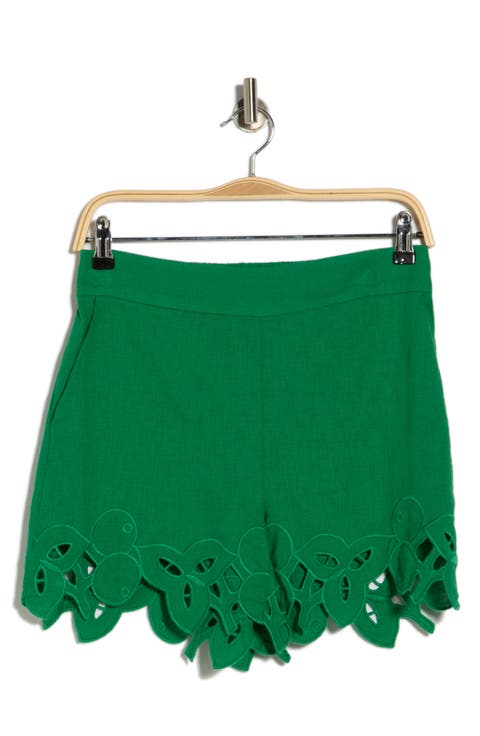 Embroidered Hem Linen Blend Shorts
