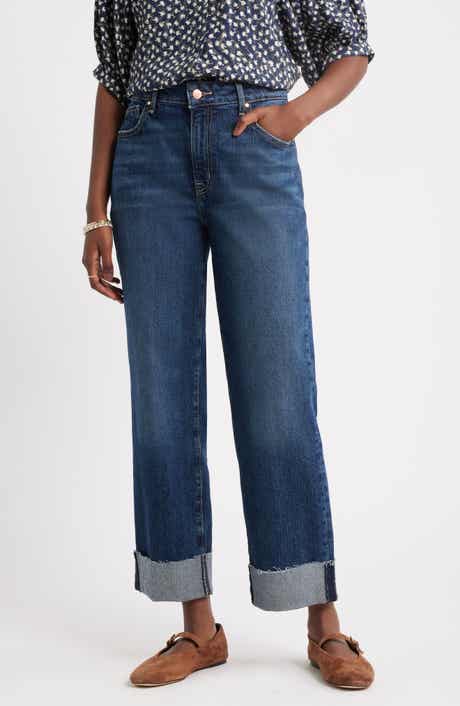 Treasure & Bond Cuffed High Waist Straight Leg Jeans