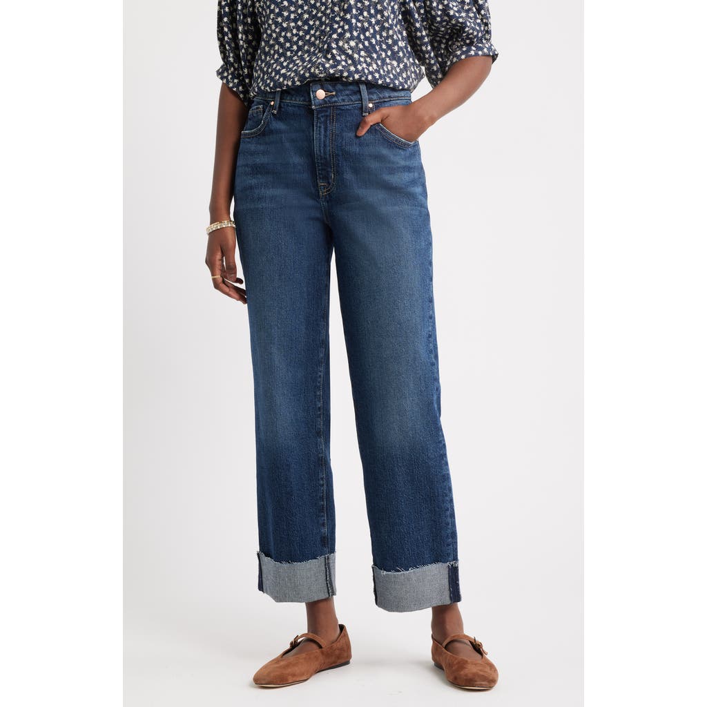 Treasure & Bond Cuffed High Waist Straight Leg Jeans In Blue