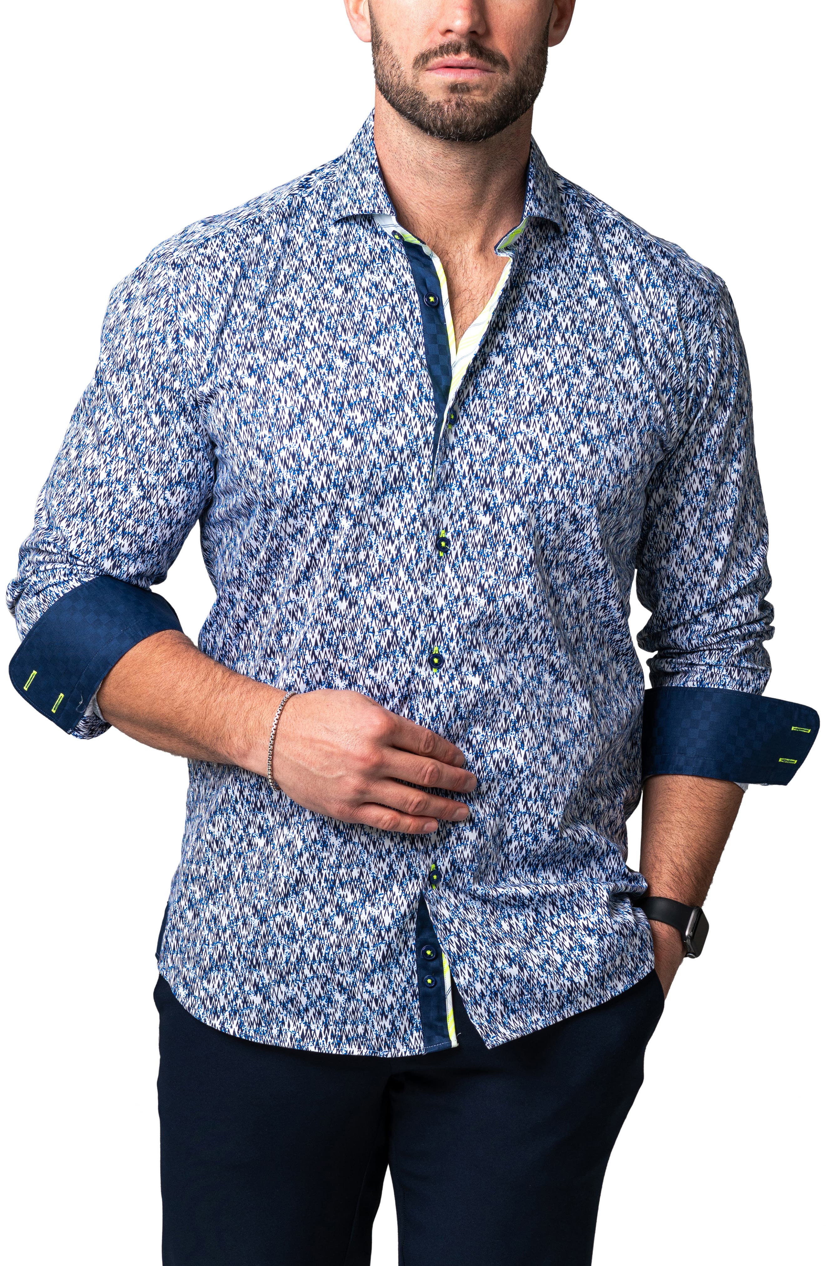 Maceoo Einstein Skim Blue Cotton Button-Up Shirt