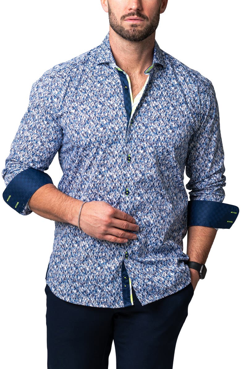 Maceoo Einstein Skim Blue Cotton Button-Up Shirt, Main, color, Blue