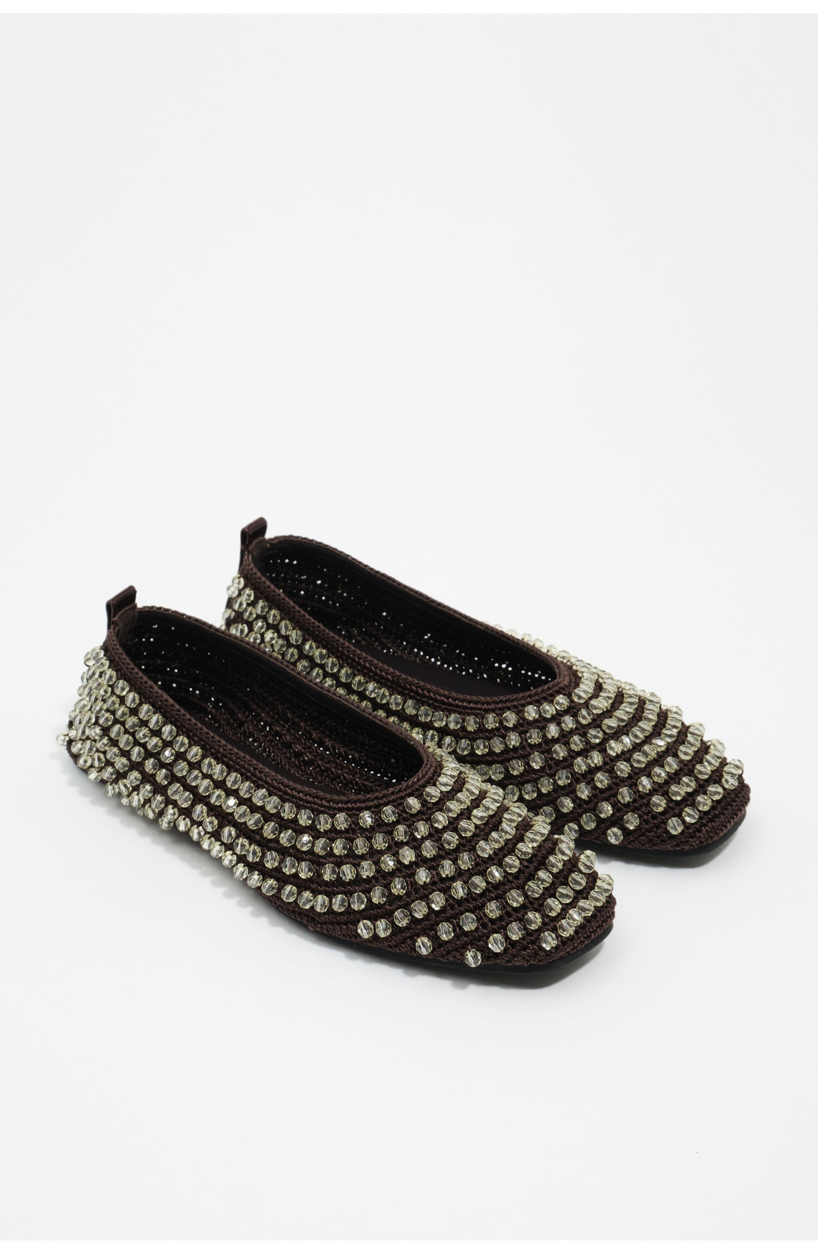 Beaded Crochet Ballerina, Alternate, color, DARK BROWN