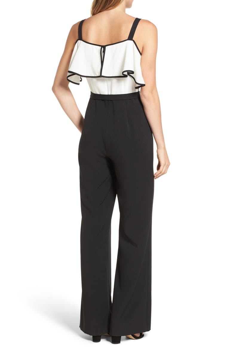 Ruffle Jumpsuit, Alternate, color, BLACK/ IVORY