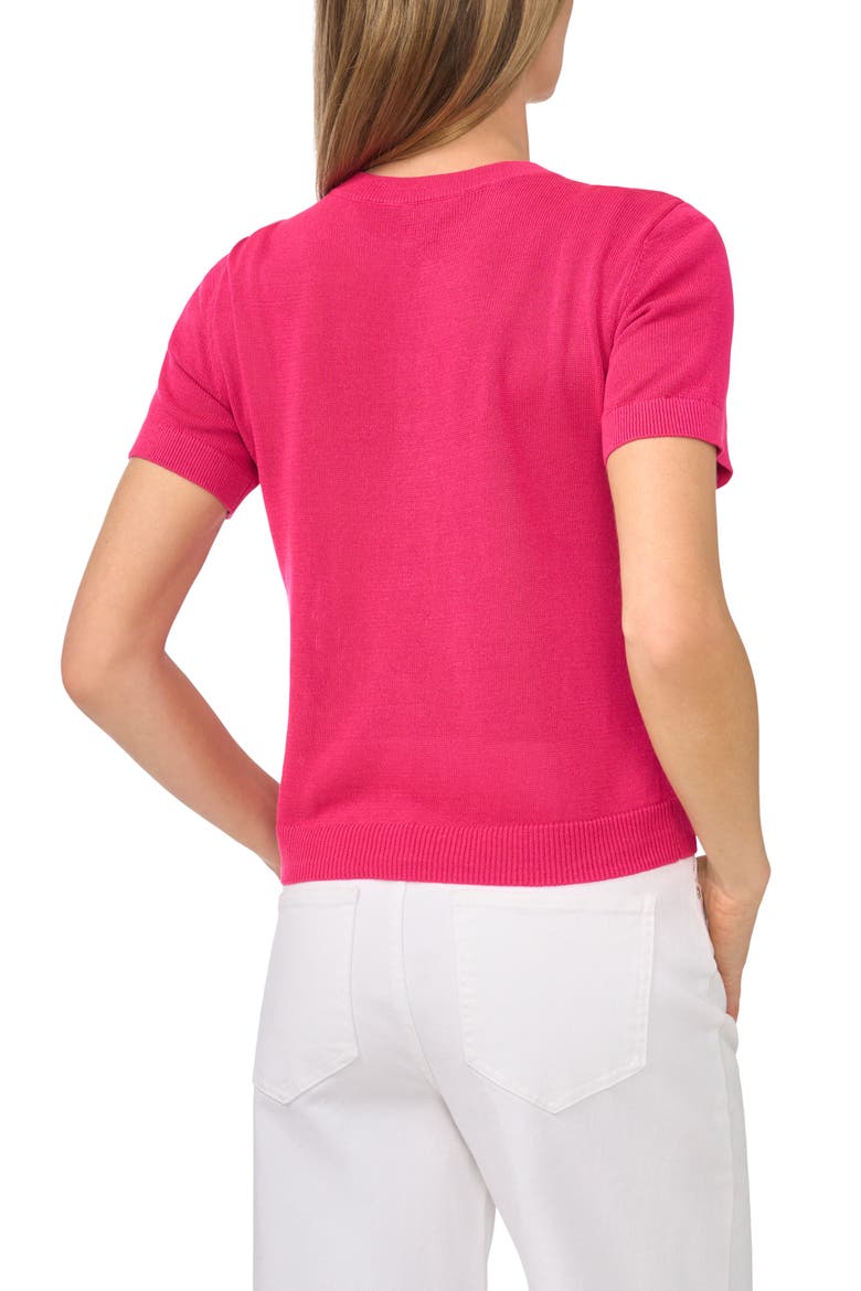 Short Sleeve Button-Up Sweater, Alternate, color, PINK PEACOCK