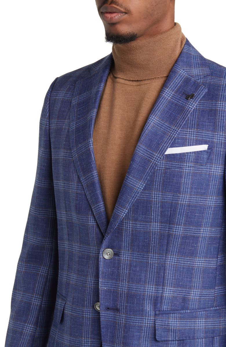 BOSS Hutson Plaid Wool & Silk Blend Sport Coat, Alternate, color, Bright Blue