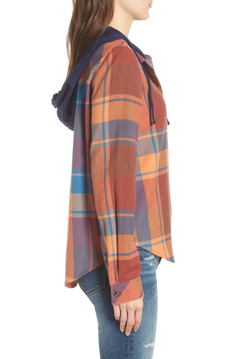 Hooded Plaid Shirt, Alternate, color, BLUE STAR ROSELYN PLAID