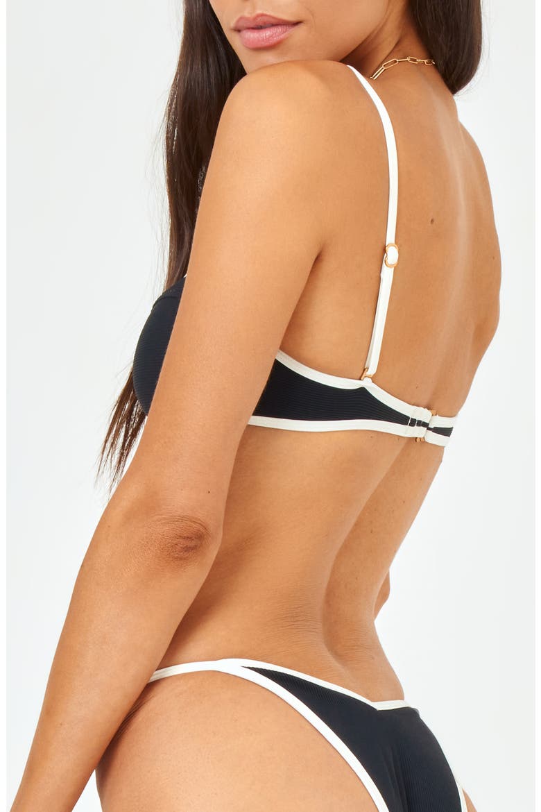 Selena Rib Bikini Top, Alternate, color, BLACK/ CREAM