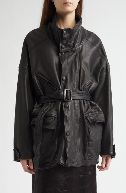 Oversize Belted Leather Coat
