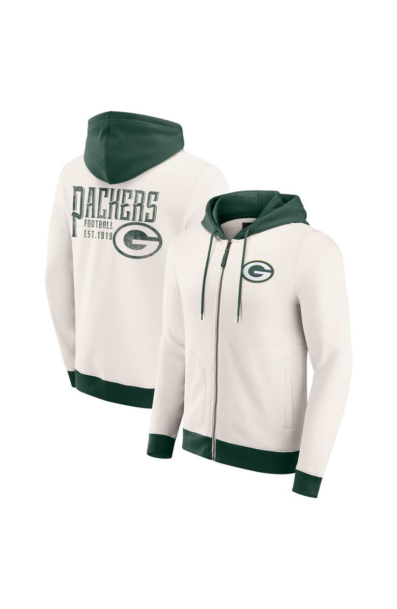 Darius Rucker Collection by Fanatics Men's Darius Rucker Collection by Fanatics Cream Green Bay Packers Distressed Graphics Full-Zip Hoodie, Main, color, 