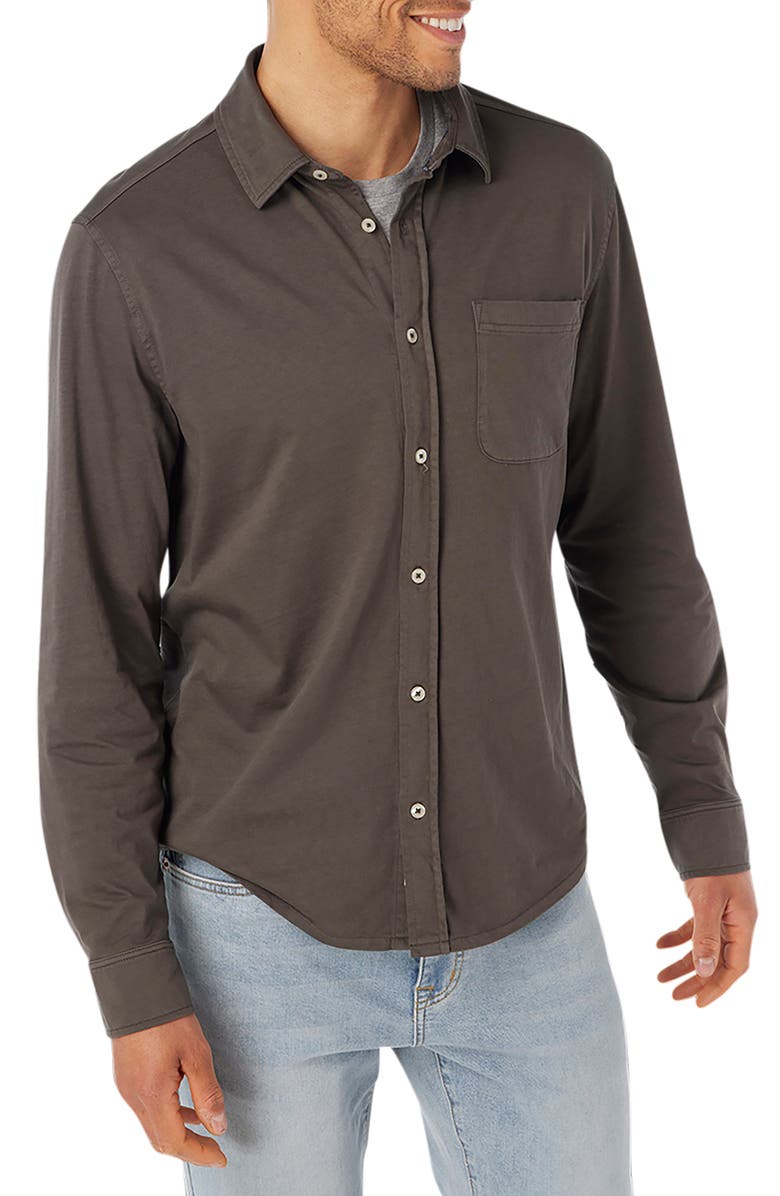 Fair Harbor Saltaire Organic Cotton Knit Button-Up Shirt, Main, color, Black