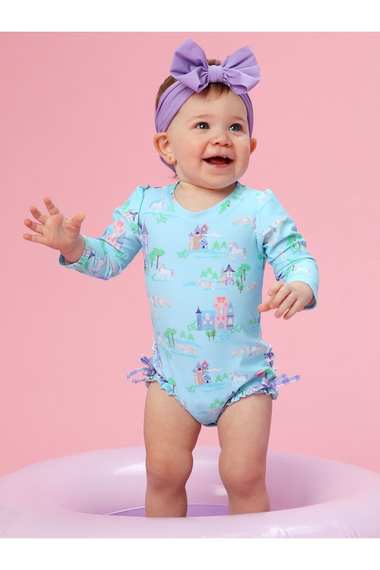 Baby Girls Long Sleeve UPF50+ One Piece Rash Guard, Alternate, color, Once Upon a Castle