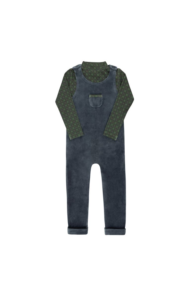 Ely's & Co. Velour Plaid Bear Collection - Overalls and Turtleneck, Main, color, Blue