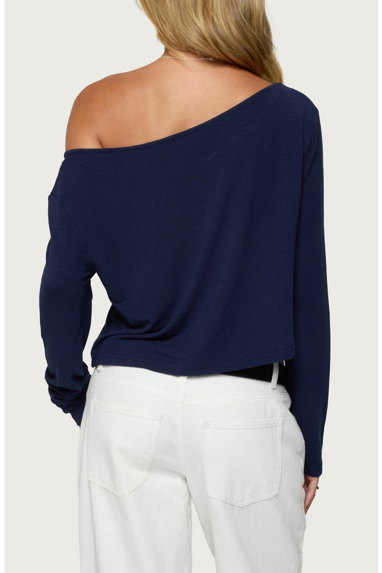 LA Babe Off the Shoulder Crop Graphic T-Shirt, Alternate, color, NAVY-AND-CREAM