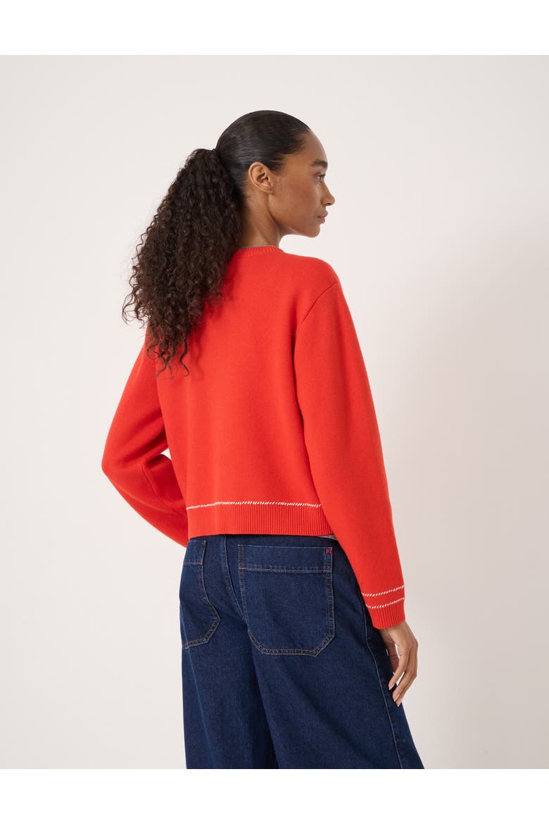 Wool-Blend Stitch Detail Cardigan, Alternate, color, Bright Red
