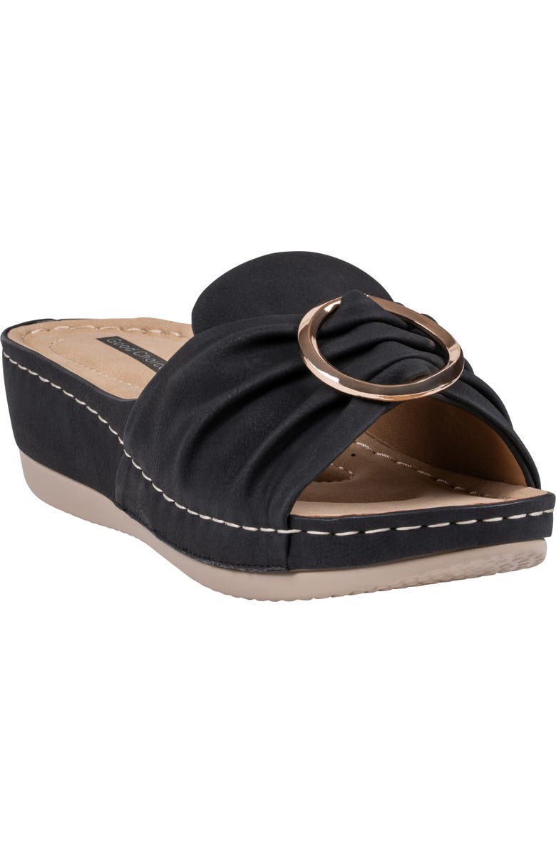 GOOD CHOICE NEW YORK Isola Hardware Wedge Sandal, Main, color, Black
