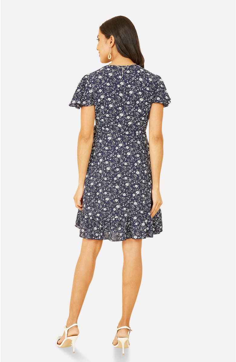 Yumi Ditsy Floral Wrap Frill Dress, Alternate, color, Navy