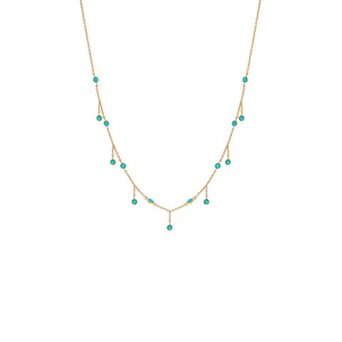 Turquoise Bezel Shaker Necklace 14K