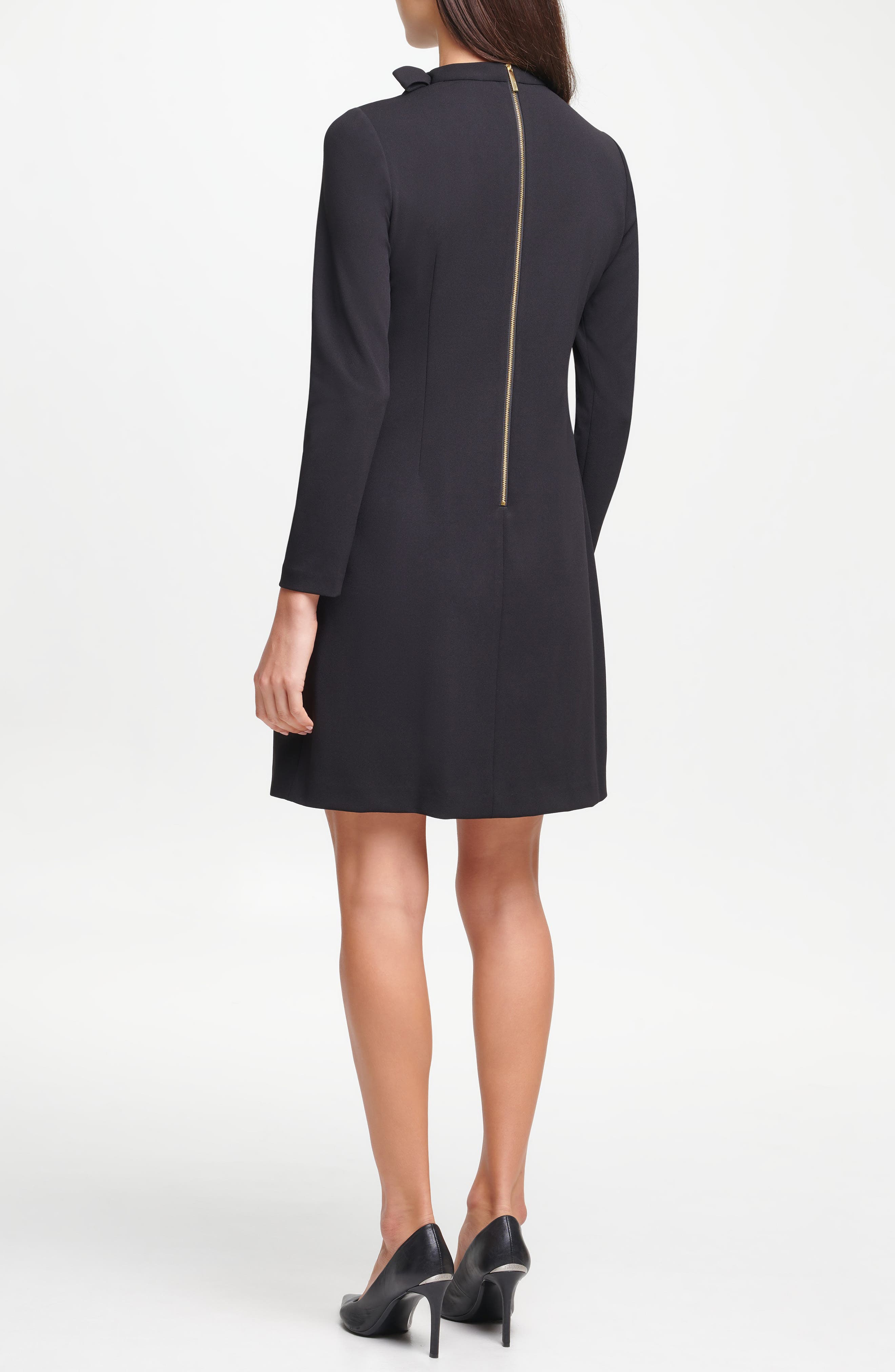 Tie Neck Long Sleeve Shift Dress - image 2