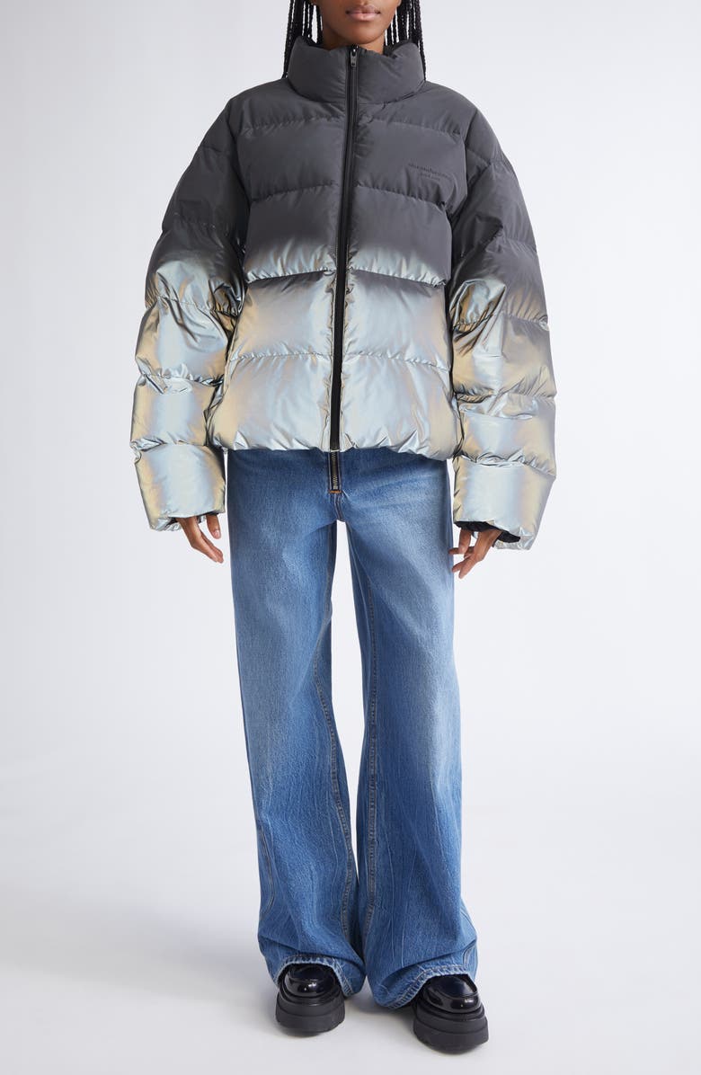 Alexander Wang Raw Cut Waist Low Rise Wide Lean Jeans, Alternate, color, Vintage Marbled Blue