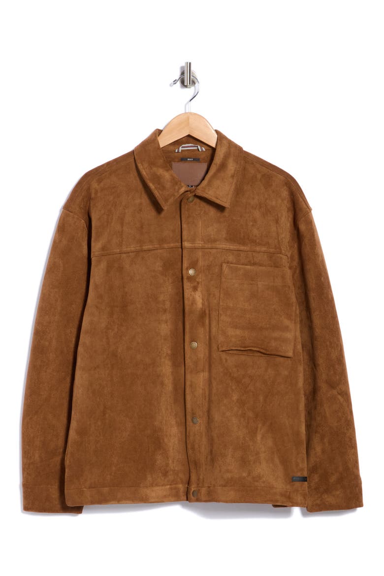 Boxy Microsuede Shirt Jacket, Main, color, GINGERBREAD