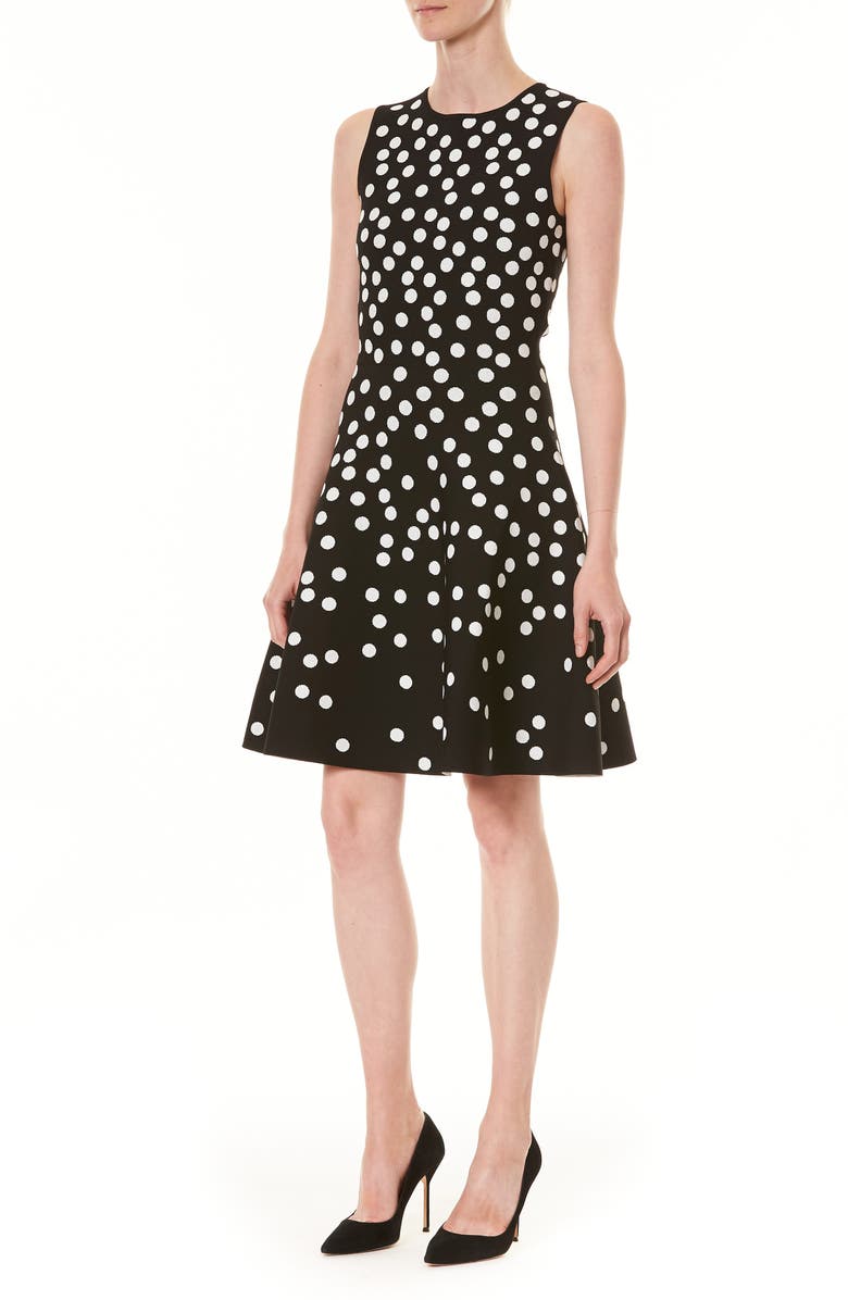 Carolina Herrera Polka Dot Jacquard Fit & Flare Sweater Dress, Alternate, color,