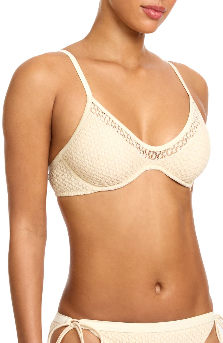 Robin Piccone Open Stitch Triangle Bikini Top, Alternate, color, Bisque