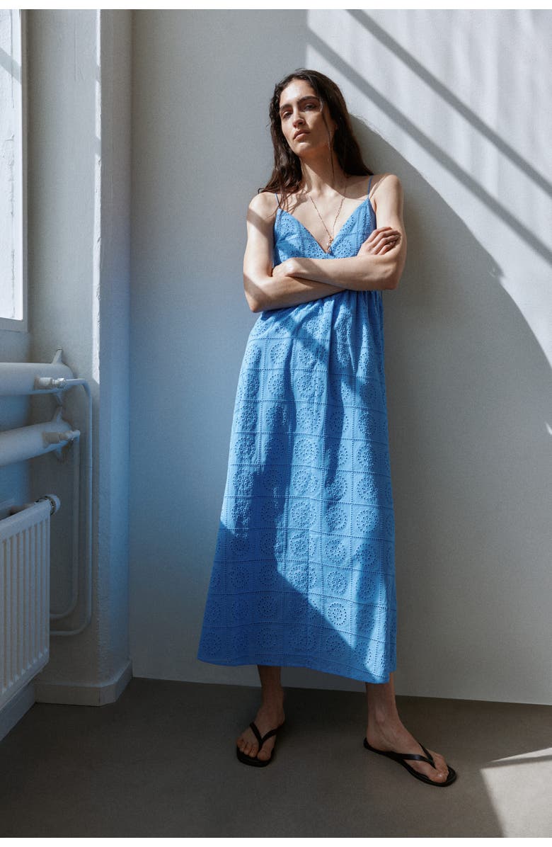 H&M Tie-strap Broderie Anglaise Dress, Alternate, color, Blue