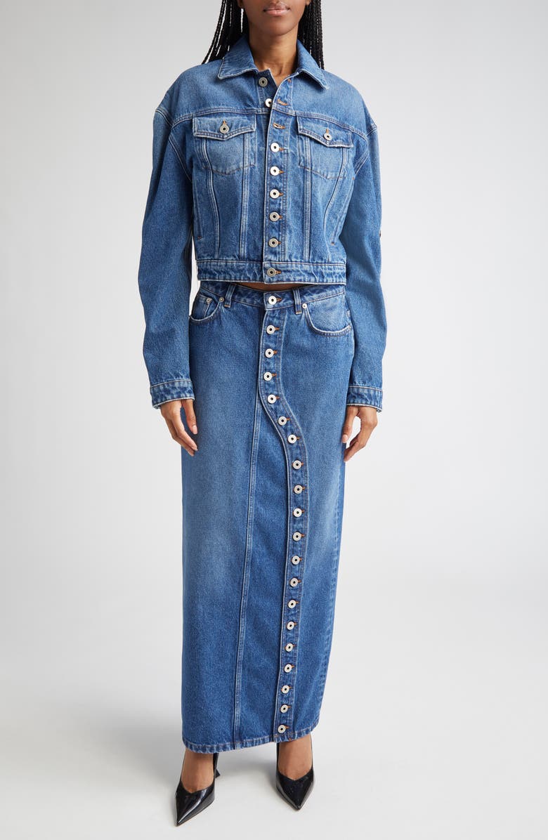 Jean Paul Gaultier Button Detail Denim Maxi Skirt, Alternate, color, 
