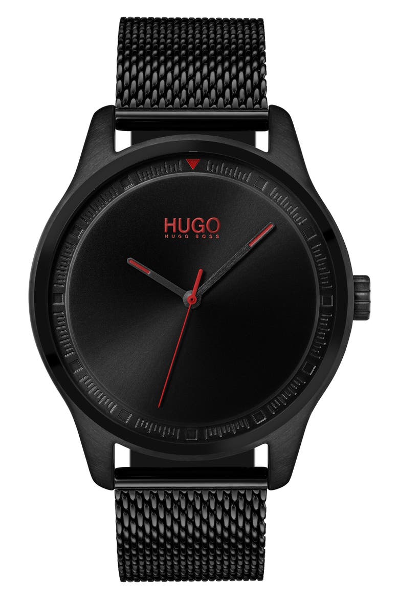 Mesh Strap Bracelet, 42mm, Main, color, BLACK DIAL