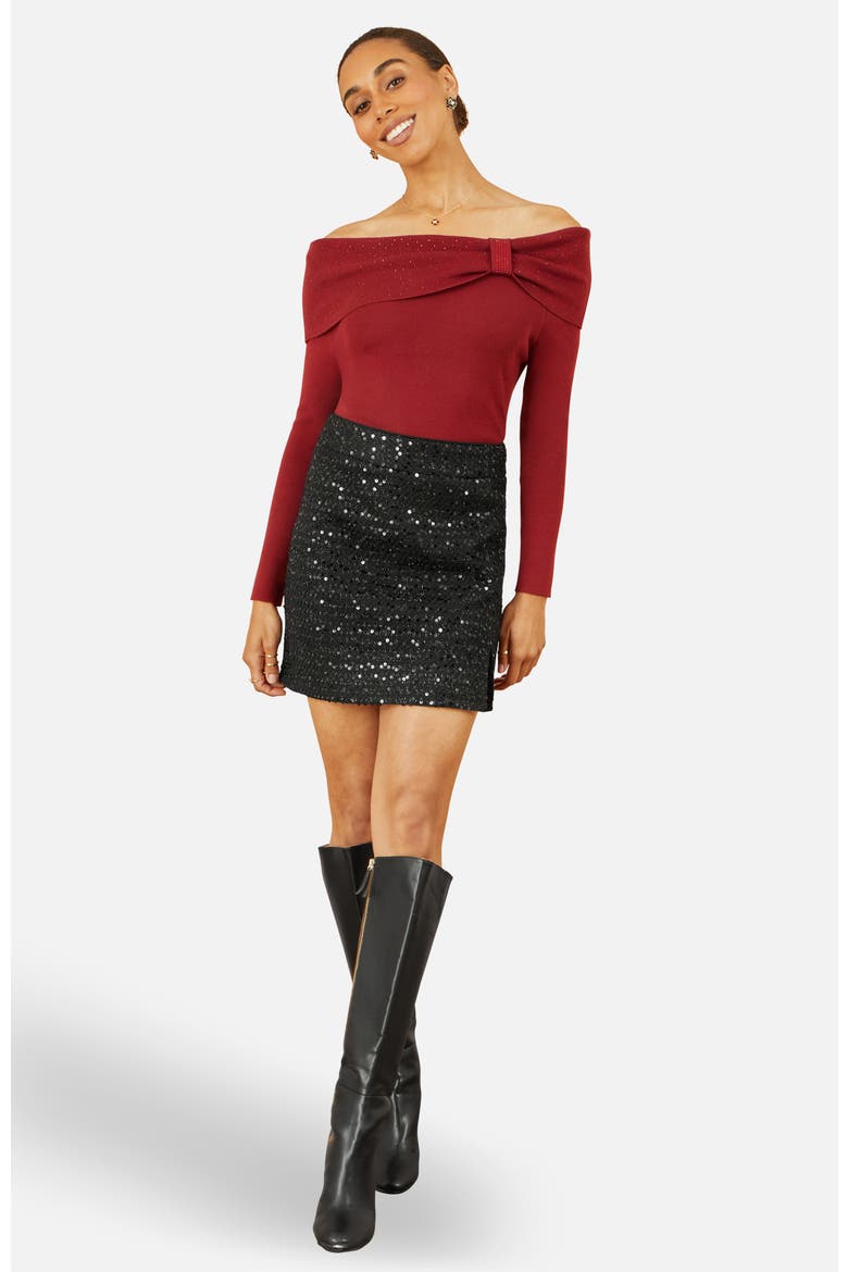 Rhinestone Diamante Bardot Neck Jumper, Alternate, color, Burgundy