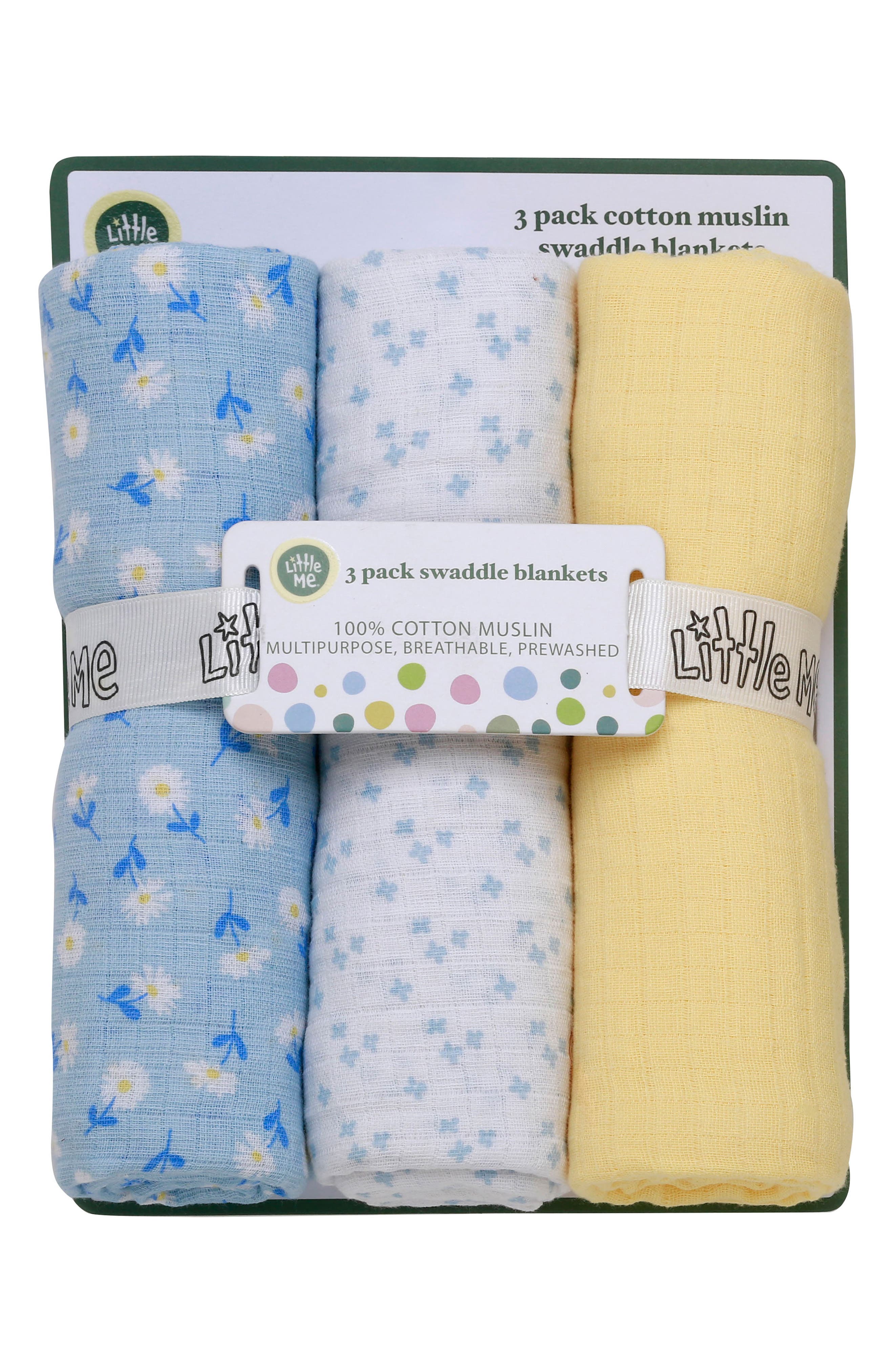 Little Me 3-Pack Cotton Muslin Swaddle Blankets | Nordstromrack