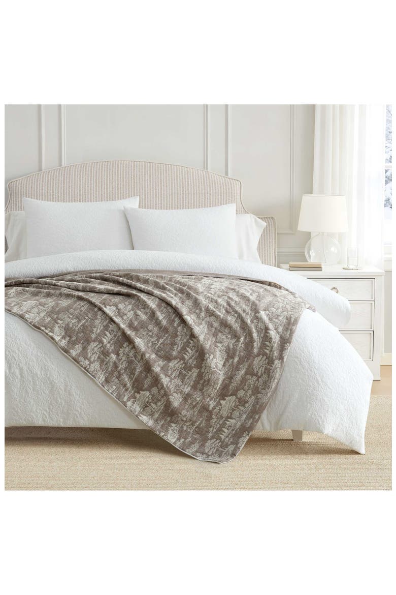 Farmhouse Toile Jacquard Throw Blanket, Alternate, color, DARK TAUPE/ WHITE