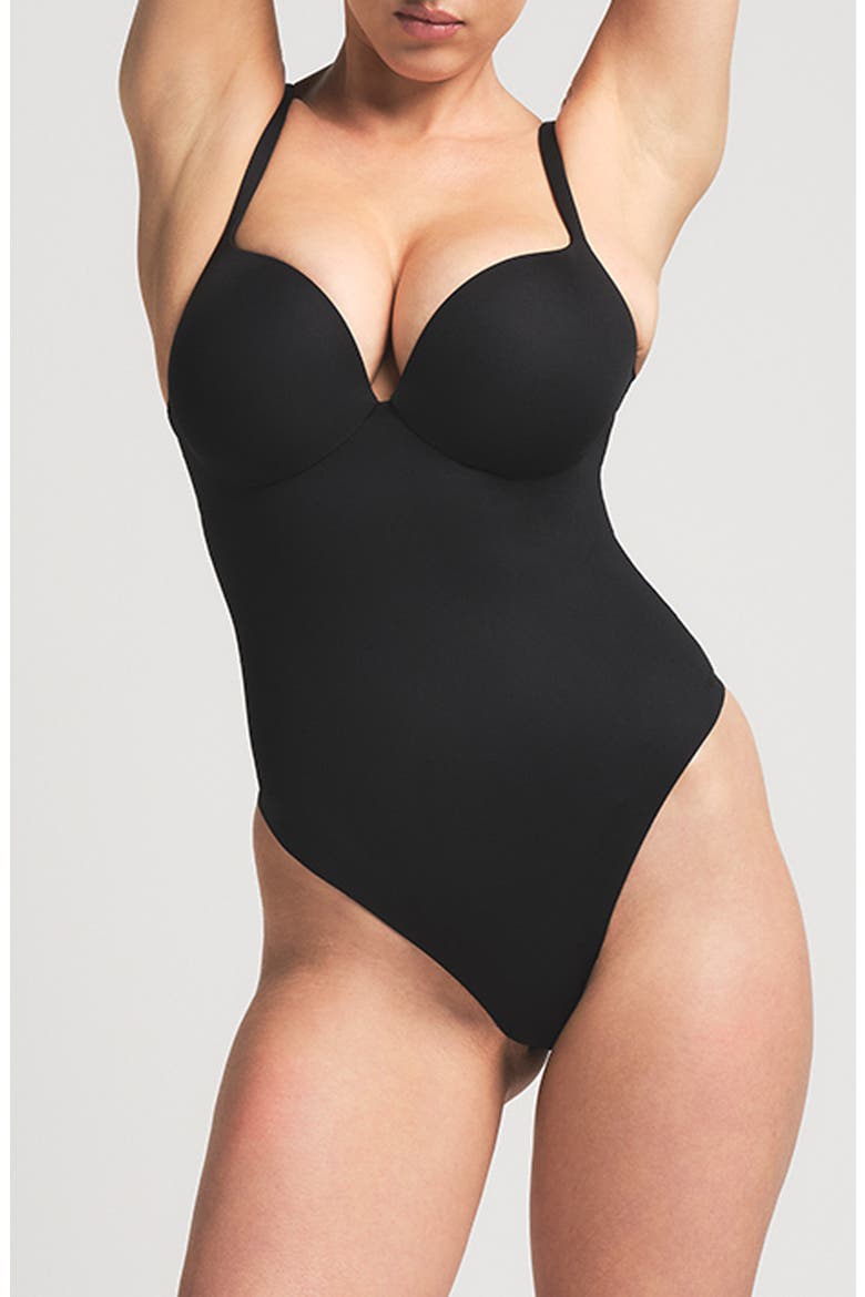 Ultimate Body Push-Up Thong Bodysuit, Main, color, ONYX