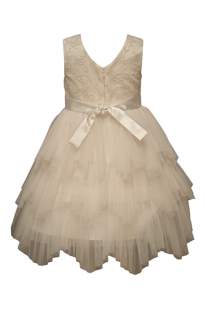 Kids' Sleeveless Tiered Mesh Dress, Alternate, color, IVORY GOLD
