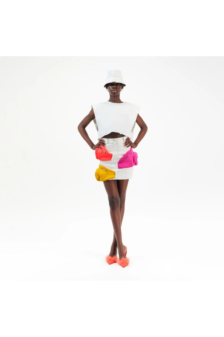 Bum Bag Denim Skirt, Alternate, color, Pink/orange/yellow
