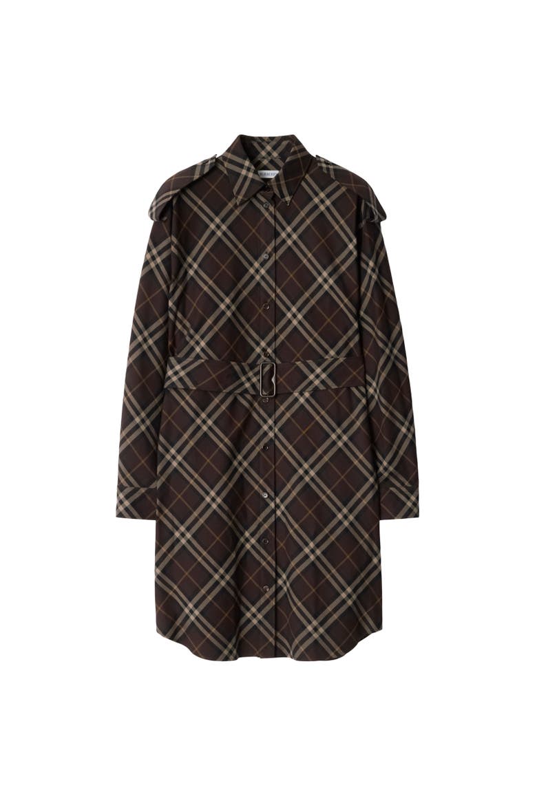 Check Cotton Flannel Shirt Dress, Alternate, color, Truffle brown