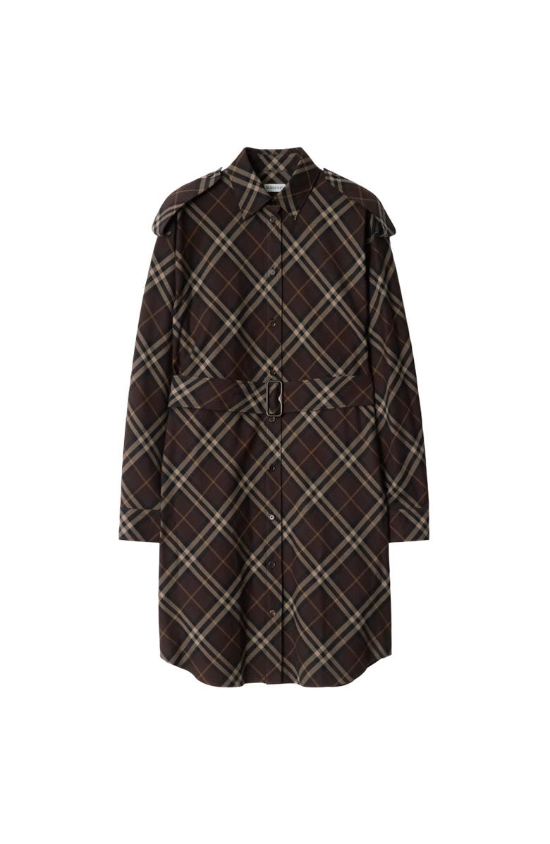 Burberry Check Cotton Flannel Shirt Dress, Alternate, color, Truffle Brown